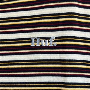HUF Men's Short Sleeve Tee - Black, White, Brown, Light Blue Stripes